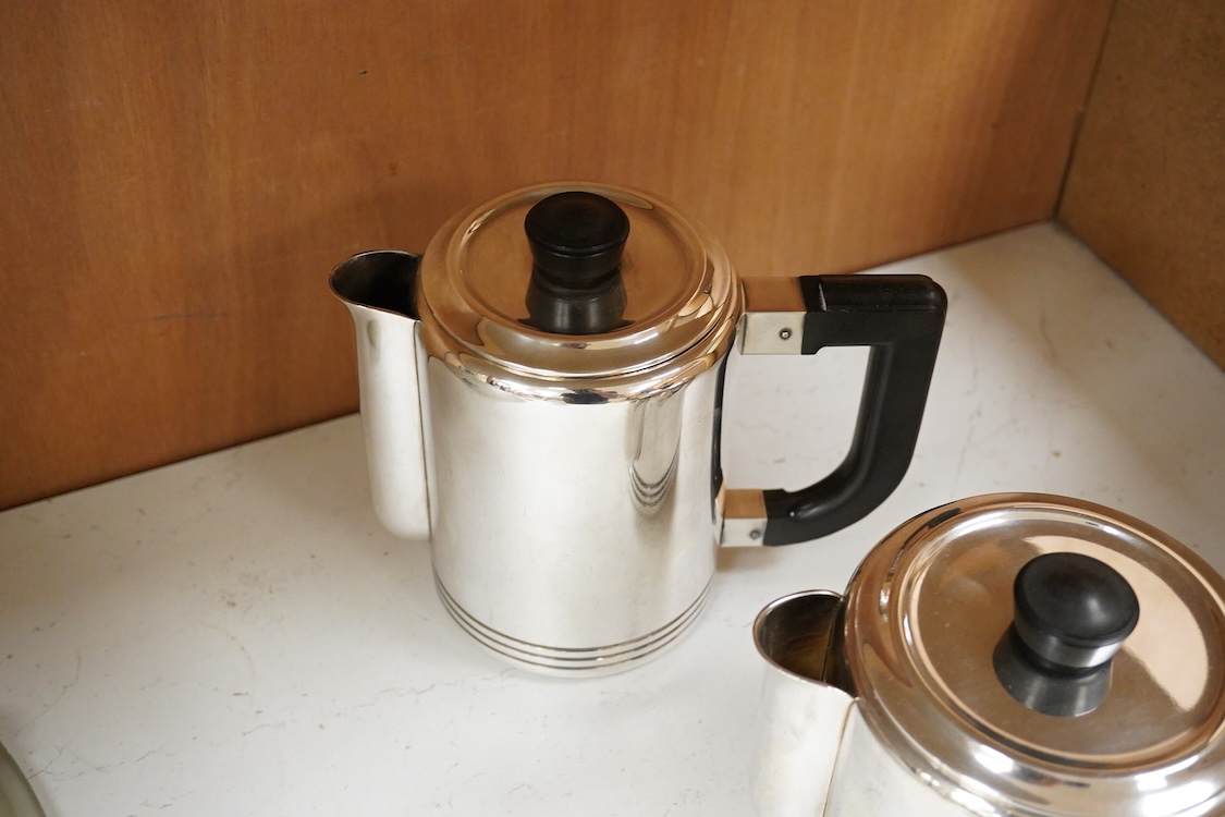 An Art Deco Christofle Gallia four piece silver plated tea set, largest 20cm wide